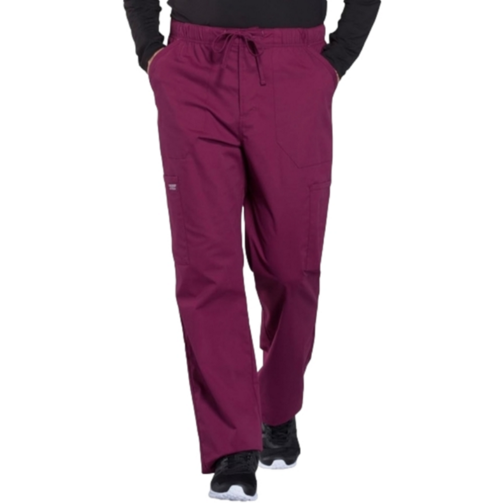 CHEROKEE • Mens Tapered Leg Drawstring Cargo Scrub Pants • Wine • XL • NWT •